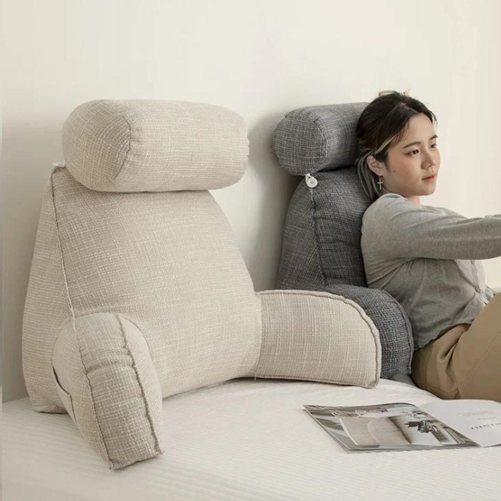 Adjustable Backrest Cushion with Movable Headrest & Side Pocket for Bed or Couch | Thomler