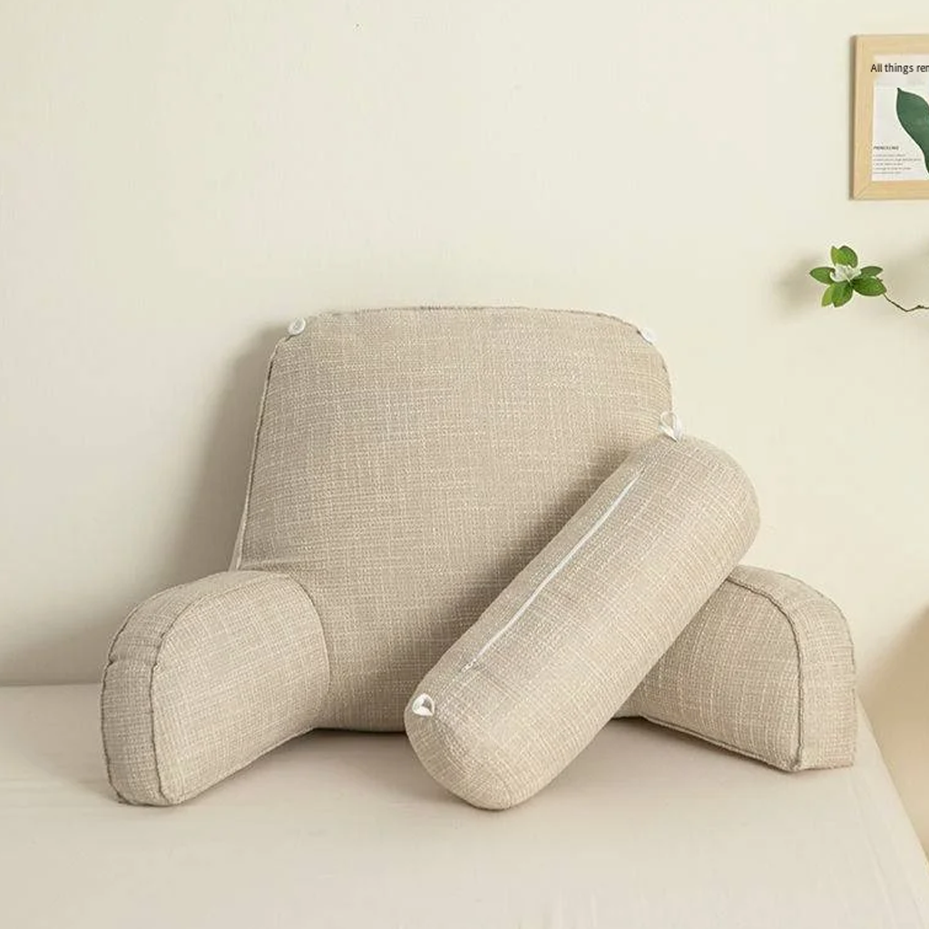 Adjustable Backrest Cushion with Movable Headrest & Side Pocket for Bed or Couch | Thomler