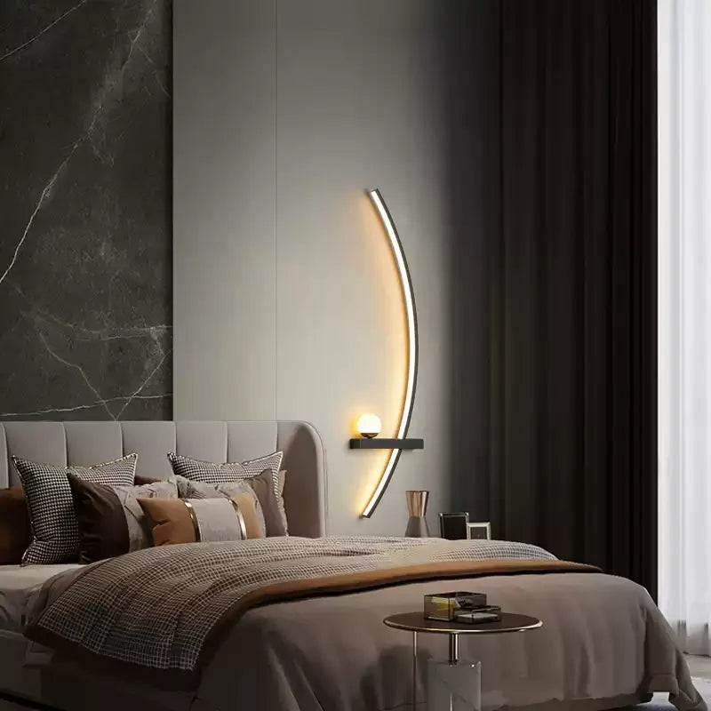 Wall Light Aluminum Acrylic LED Black Gold Modern Bedroom Hallway Decorative Crescent Linear Lighting Fixture | Thomler