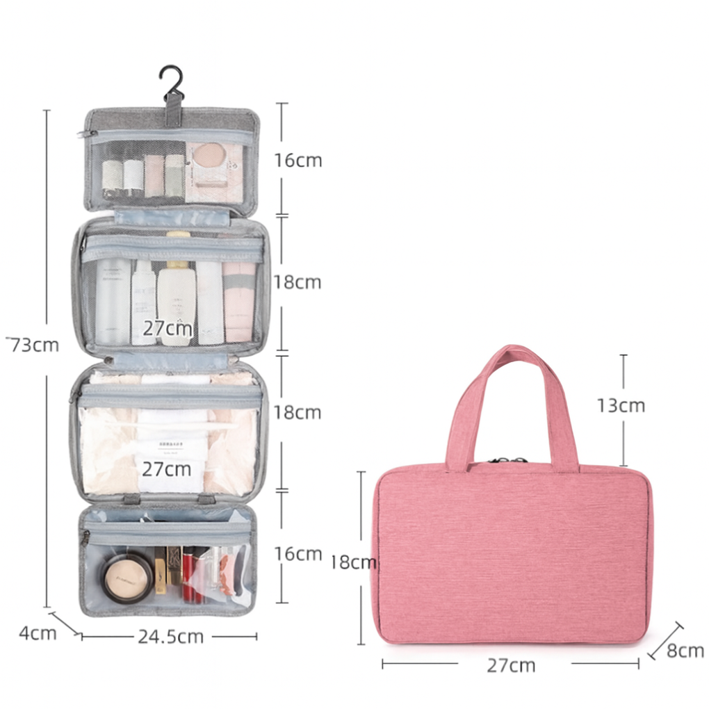 Compact Roll-Up Travel Toiletry Organizer with Hook & Clear Compartments for Bathroom Essentials | Thomler