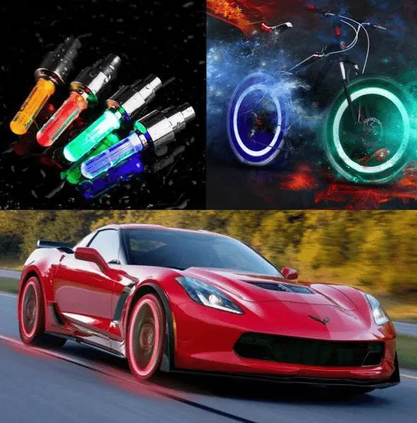 Vibration-Sensing Tire Valve Cap Lights for Bikes & Motorcycles – Auto-On LED Wheel Markers in Red, Blue, Yellow, Green for Nighttime | Thomler