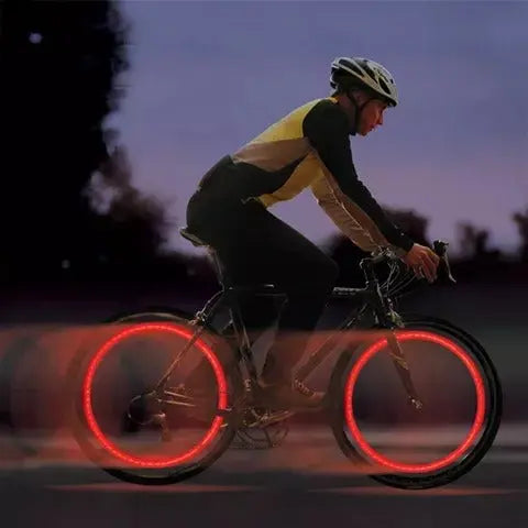 Vibration-Sensing Tire Valve Cap Lights for Bikes & Motorcycles – Auto-On LED Wheel Markers in Red, Blue, Yellow, Green for Nighttime | Thomler