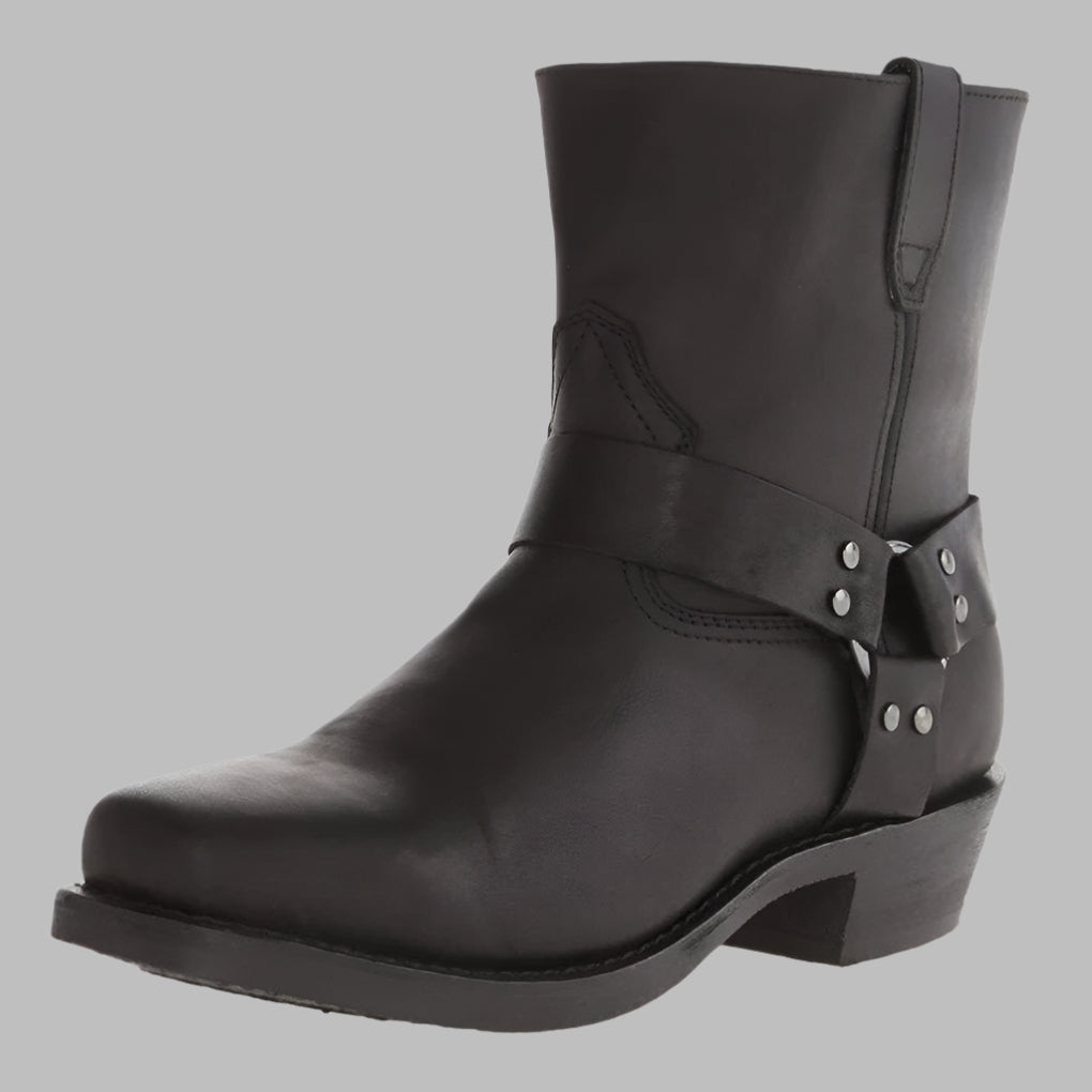 Men's Slip-On Western Harness Boots – Genuine Leather, Low Heel, Mid-Calf Height for Casual & Outdoor Wear | Thomler