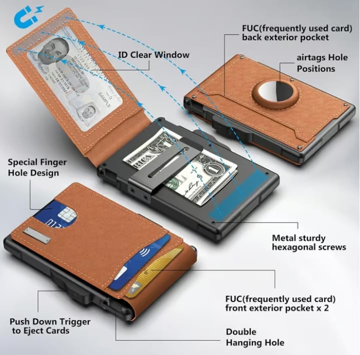 Compact RFID-Blocking Wallet with Pop-Up Card Holder & Money Clip for Men & Women – Slim Aluminum & Leather Bifold Design | Thomler
