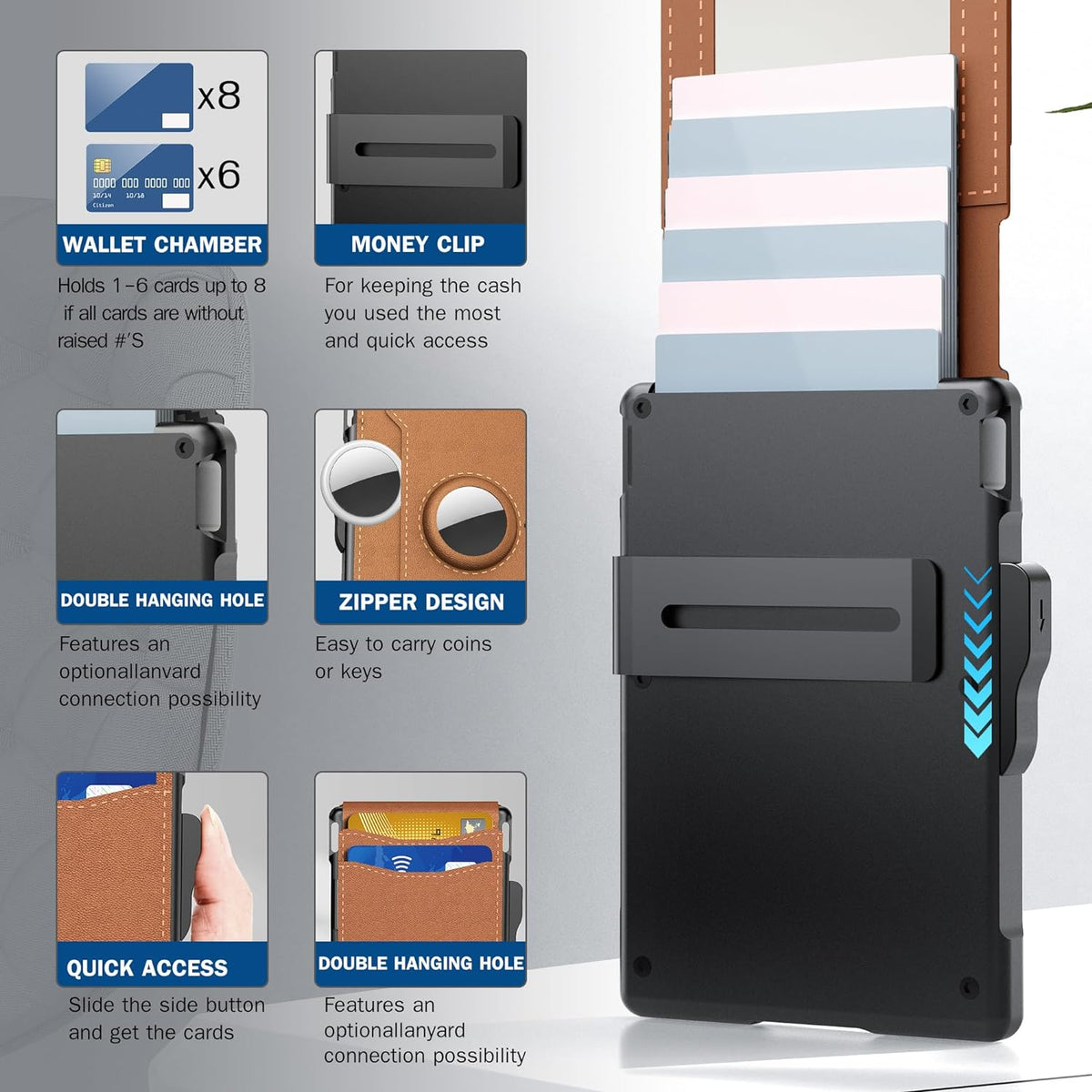 Compact RFID-Blocking Wallet with Pop-Up Card Holder & Money Clip for Men & Women – Slim Aluminum & Leather Bifold Design | Thomler