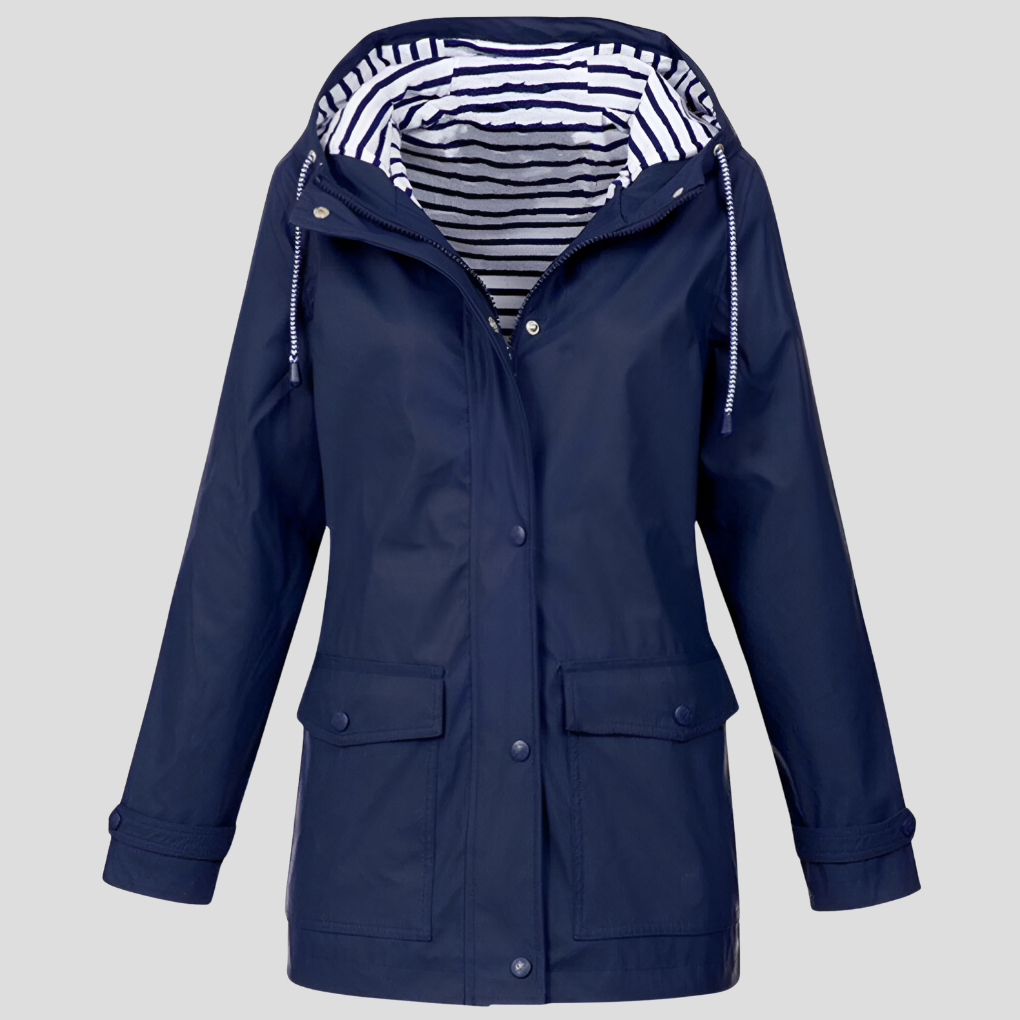 Women's Hooded Rain Jacket with Zip Pockets – Waterproof Windproof Outdoor Coat for Hiking Travel Commute – Adjustable Hood Lightweight | Thomler