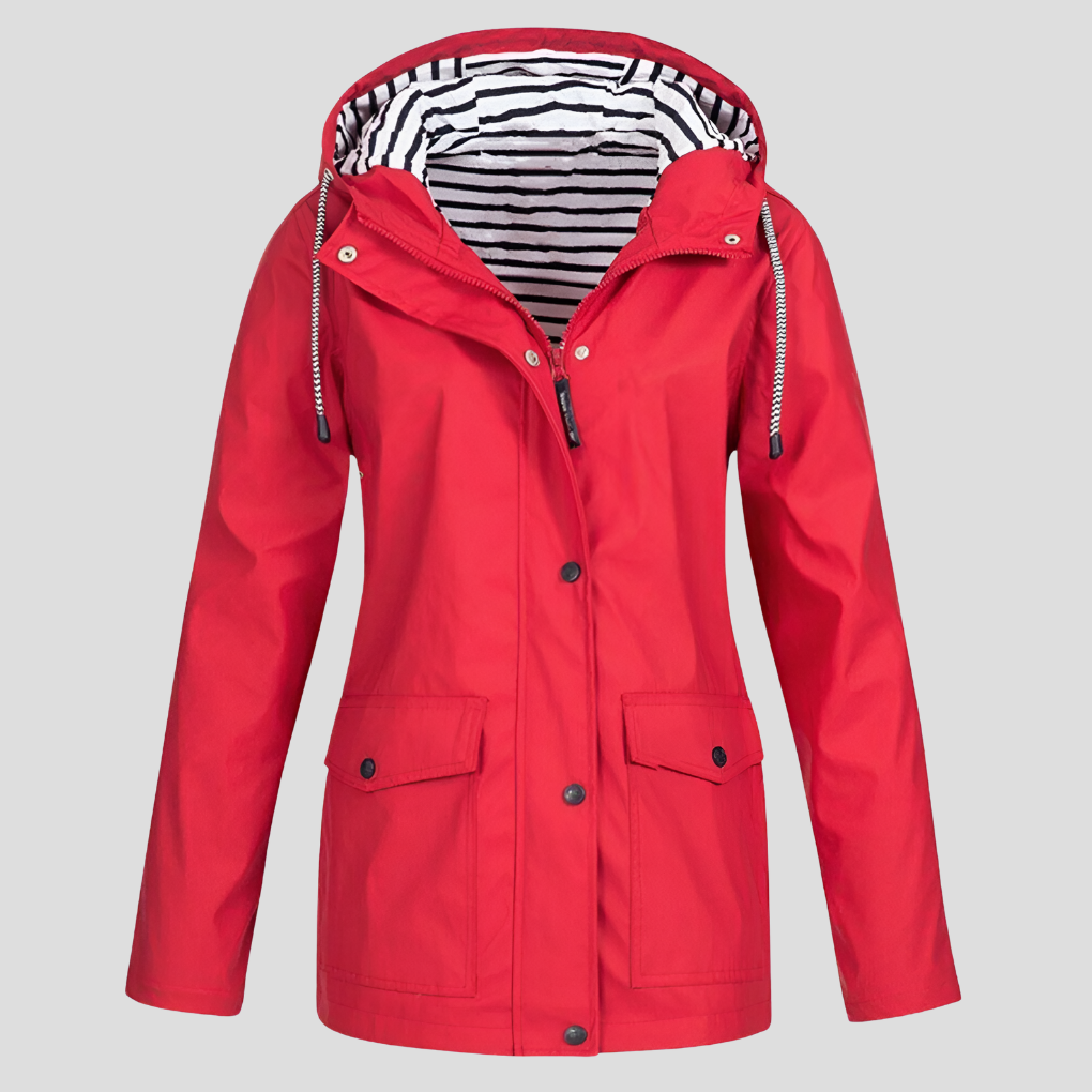 Women's Hooded Rain Jacket with Zip Pockets – Waterproof Windproof Outdoor Coat for Hiking Travel Commute – Adjustable Hood Lightweight | Thomler