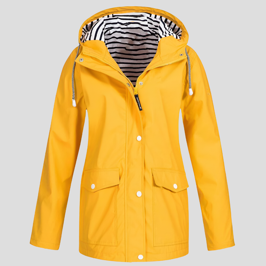Women's Hooded Rain Jacket with Zip Pockets – Waterproof Windproof Outdoor Coat for Hiking Travel Commute – Adjustable Hood Lightweight | Thomler