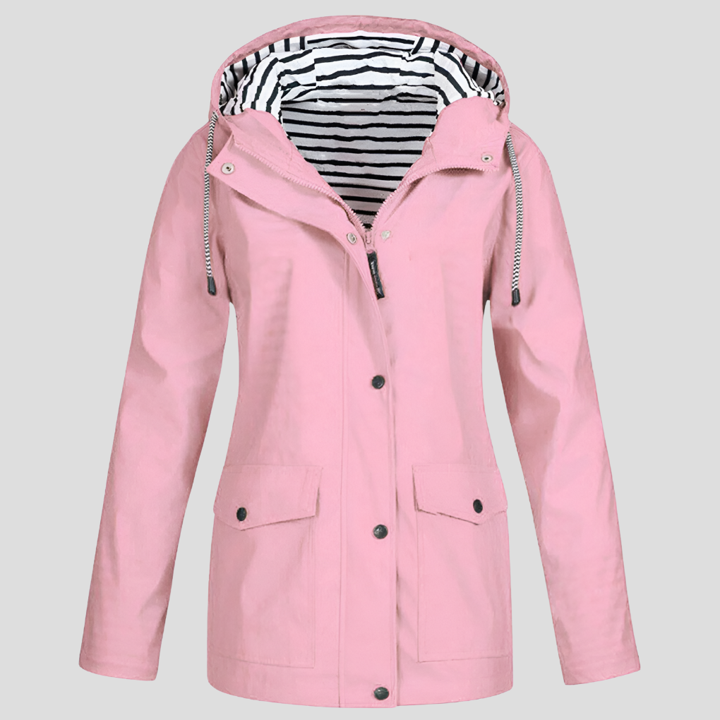 Women's Hooded Rain Jacket with Zip Pockets – Waterproof Windproof Outdoor Coat for Hiking Travel Commute – Adjustable Hood Lightweight | Thomler