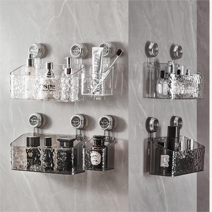 Adhesive Bathroom Organizer Caddy with Grip-Lock Suction – Wall-Mount Shelf for Shower & Vanity Toiletries, Shampoo, Cosmetics | Thomler