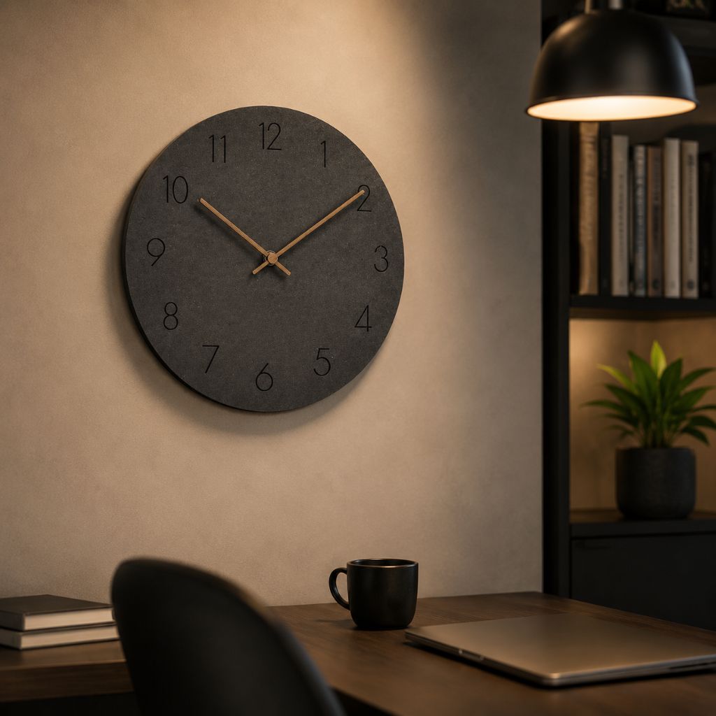 Silent Wall Clock 11.4 in Round Wood Frame Modern Home Décor for Bedroom Living Room Office Minimalist Timepiece | Thomler