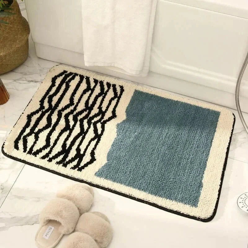 Abstract Modern Bathroom Rug with Non-Slip Backing – Soft Polyester & Acrylic Mat for Contemporary Bath Decor – Machine Washable Floor Mat | Thomler