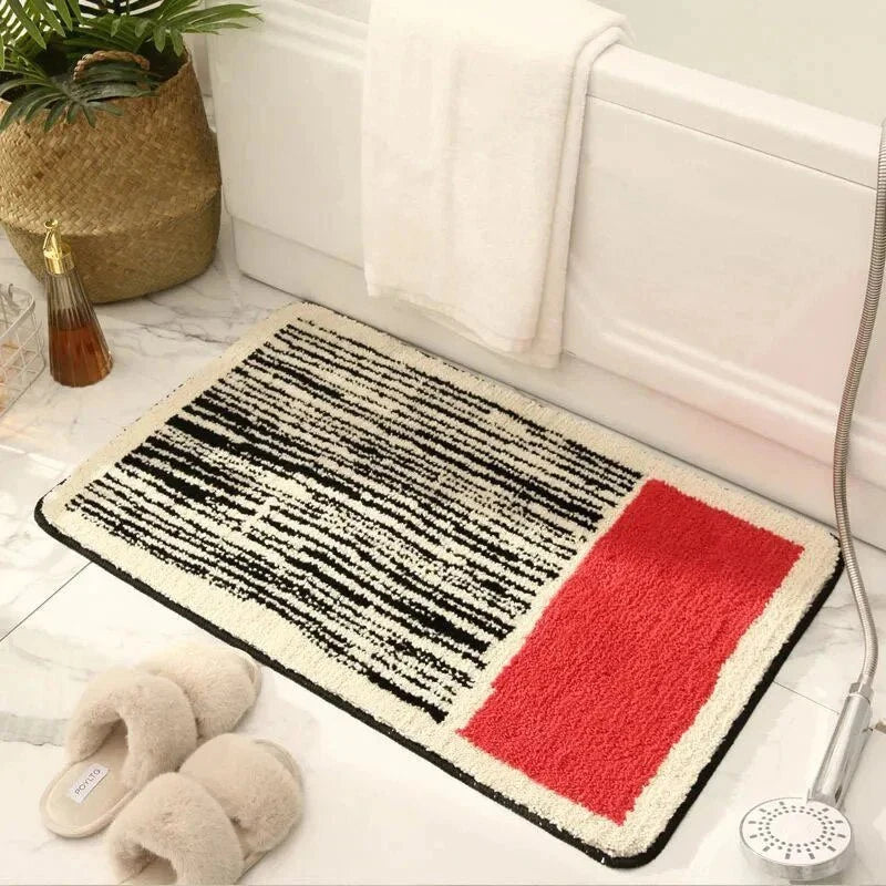 Abstract Modern Bathroom Rug with Non-Slip Backing – Soft Polyester & Acrylic Mat for Contemporary Bath Decor – Machine Washable Floor Mat | Thomler