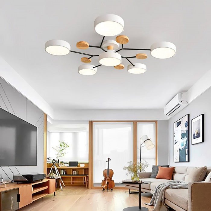 Branched Disc LED Ceiling Light with Wood Accents – Modern Scandinavian Design for Living Room, Bedroom & Dining | Thomler