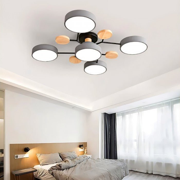 Branched Disc LED Ceiling Light with Wood Accents – Modern Scandinavian Design for Living Room, Bedroom & Dining | Thomler