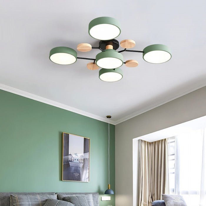 Branched Disc LED Ceiling Light with Wood Accents – Modern Scandinavian Design for Living Room, Bedroom & Dining | Thomler