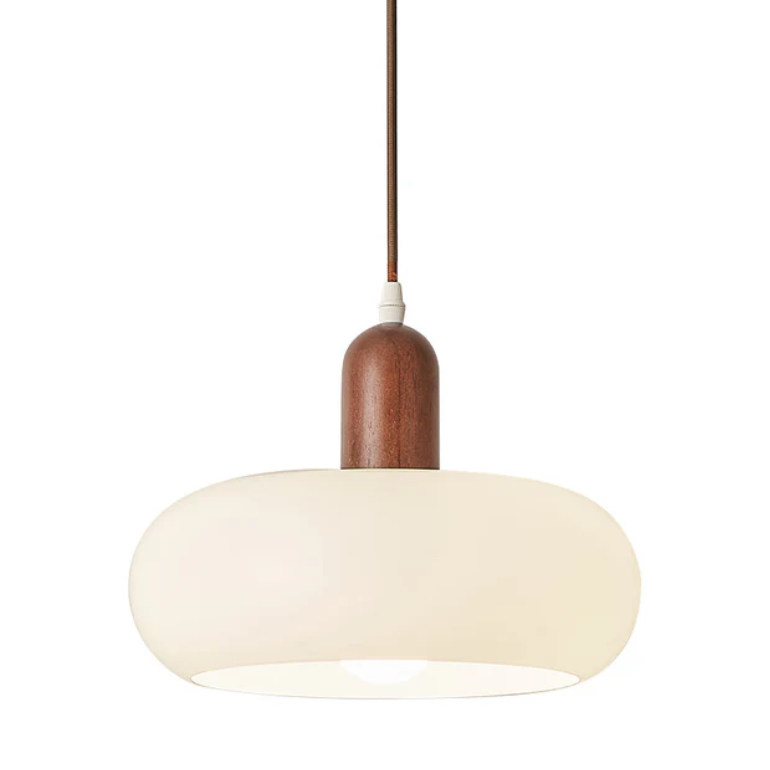 Pendant Light Ceiling Fixture with Cream Shade and Wood Accent for Dining Room, Kitchen Island, Bar Area & Living Space | Thomler