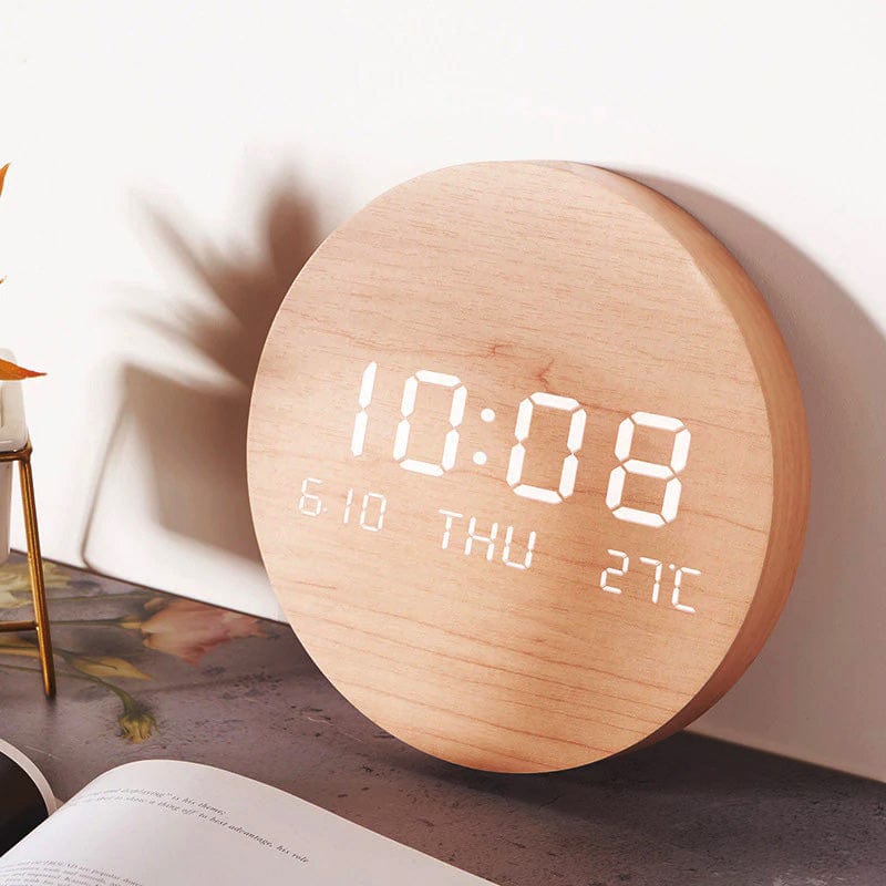 Digital Wall Clock Round Minimalist Display Scandinavian Home Decor Battery Operated Time Piece for Living Room Bedroom Office Modern | Thomler