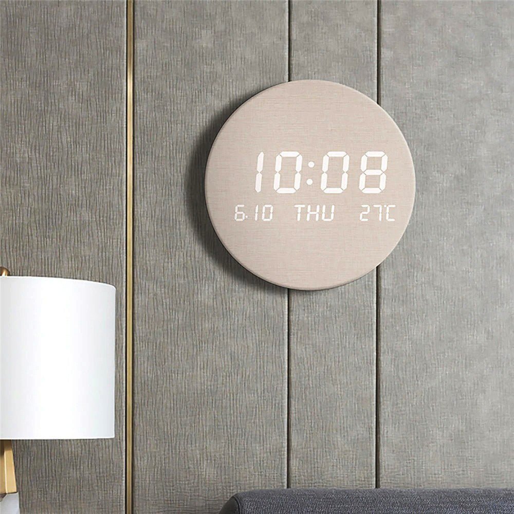 Digital Wall Clock Round Minimalist Display Scandinavian Home Decor Battery Operated Time Piece for Living Room Bedroom Office Modern | Thomler