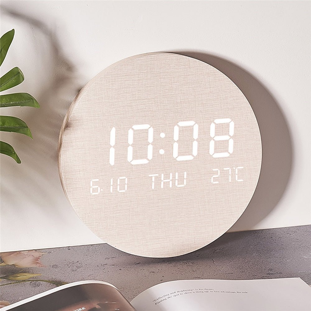 Digital Wall Clock Round Minimalist Display Scandinavian Home Decor Battery Operated Time Piece for Living Room Bedroom Office Modern | Thomler