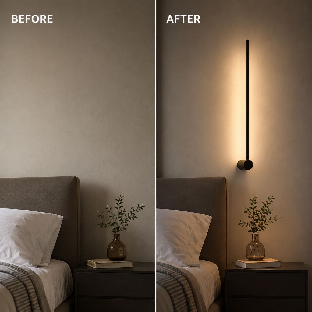 Modern Aluminum LED Wall Light Fixture for Bedroom Living Room Hallway – Adjustable White Lighting Bar Sconce 24-31 inch Decorative | Thomler