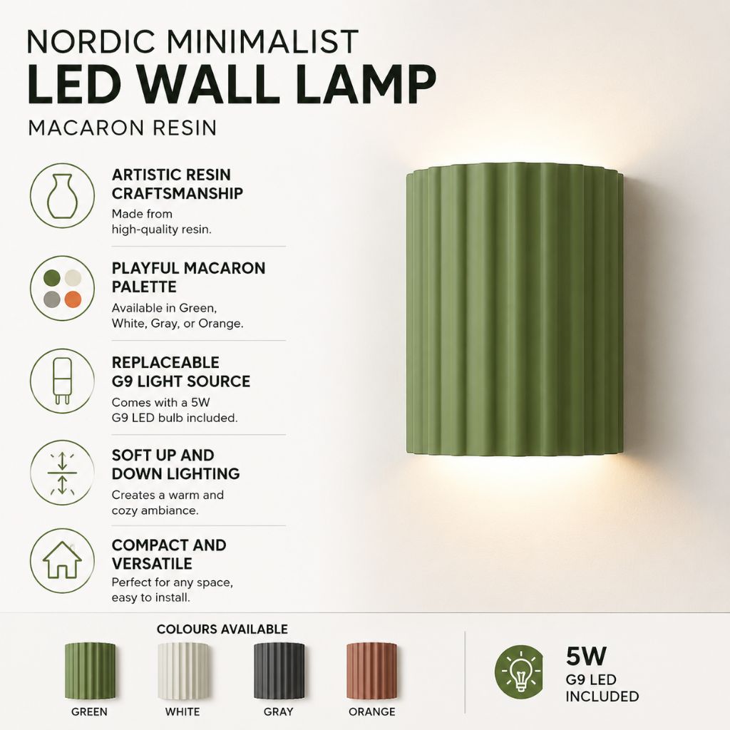 Sculptural Resin Wall Light with Up-Down Glow – Soft Pastel Finish for Hallway Bedroom Stairway – G9 LED Included – 5×7 in Sconce | Thomler