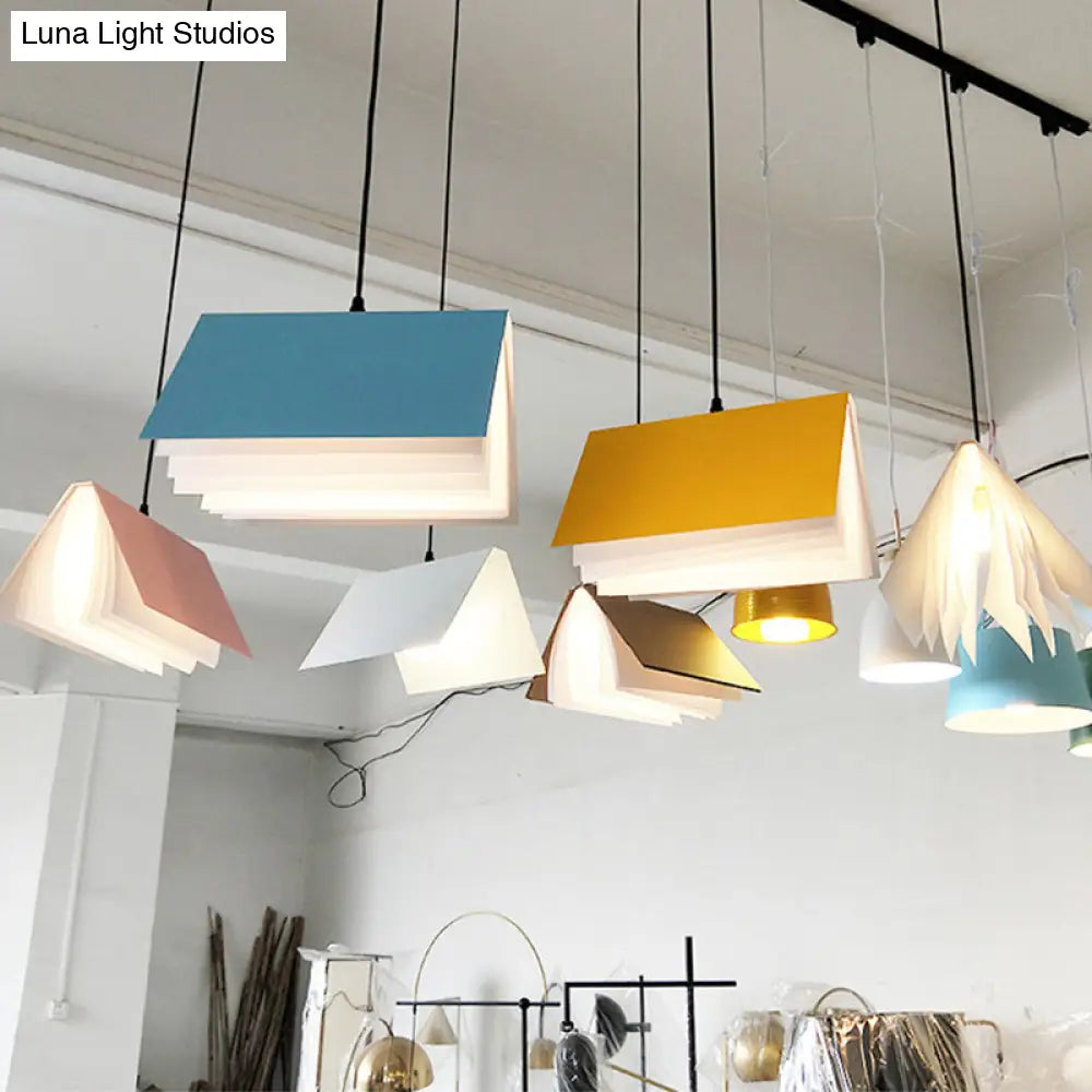 Book-Shaped Ceiling Pendant Light, LED Compatible Hanging Fixture for Kitchen Island, Dining Room and Bedroom, Plastic Shade with Round | Thomler