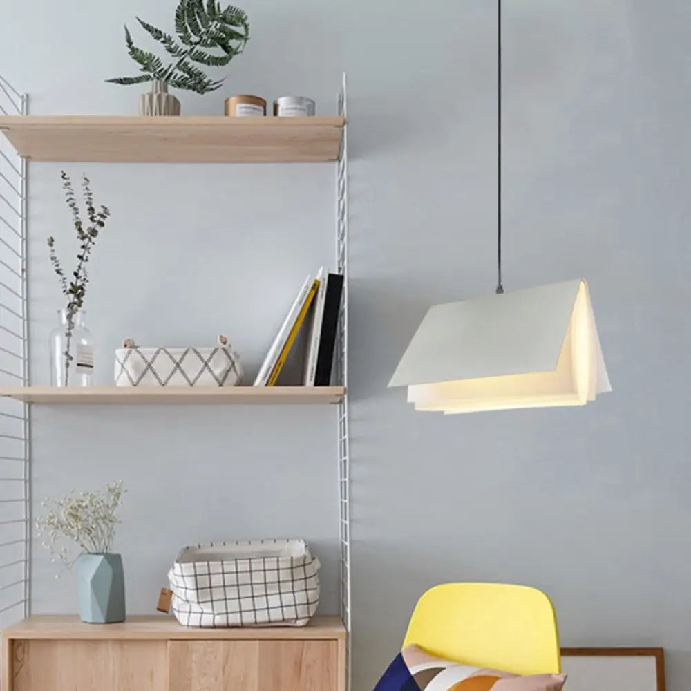 Book-Shaped Ceiling Pendant Light, LED Compatible Hanging Fixture for Kitchen Island, Dining Room and Bedroom, Plastic Shade with Round | Thomler