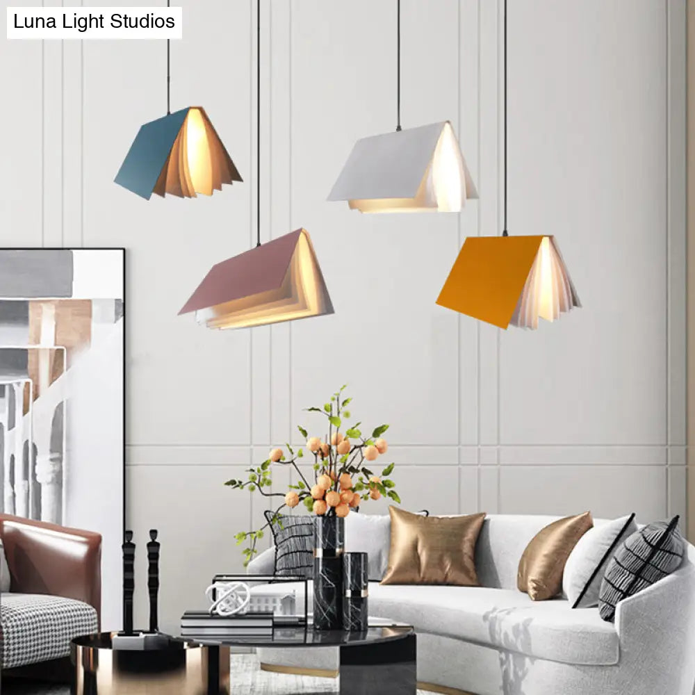 Book-Shaped Ceiling Pendant Light, LED Compatible Hanging Fixture for Kitchen Island, Dining Room and Bedroom, Plastic Shade with Round | Thomler