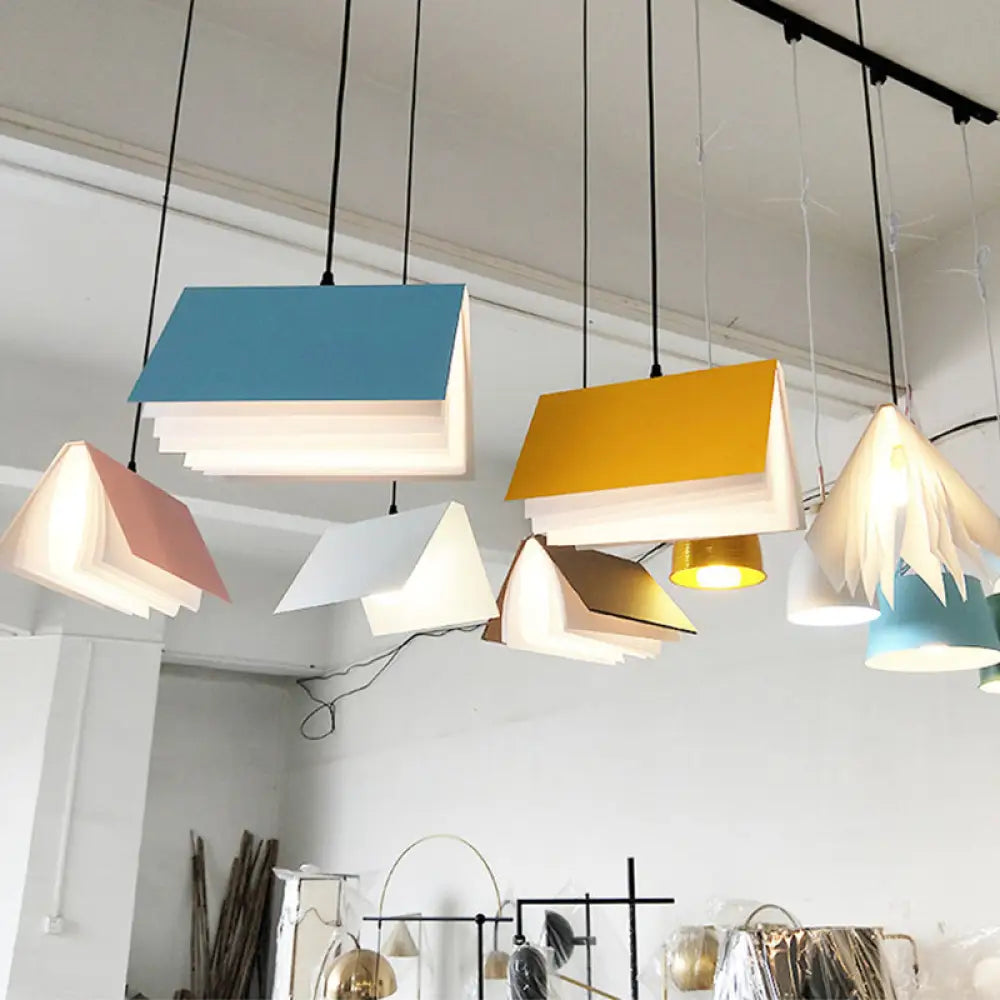 Book-Shaped Ceiling Pendant Light, LED Compatible Hanging Fixture for Kitchen Island, Dining Room and Bedroom, Plastic Shade with Round | Thomler