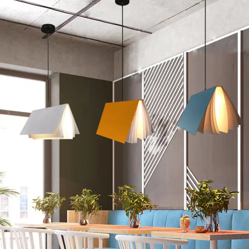 Book-Shaped Ceiling Pendant Light, LED Compatible Hanging Fixture for Kitchen Island, Dining Room and Bedroom, Plastic Shade with Round | Thomler