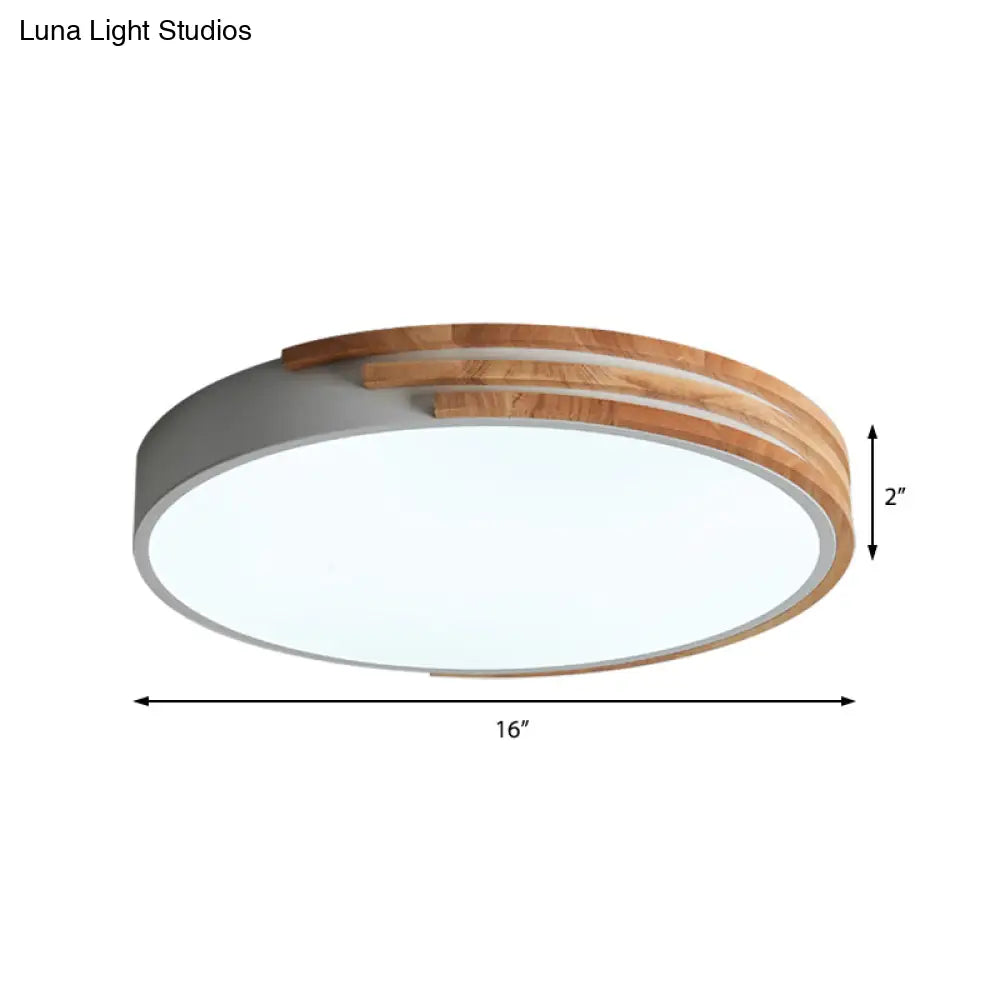 Circular Wood Ceiling Light Flush Mount 16 Inch | Low Profile Modern LED Fixture for Bedroom Living Room Dining Room | Slim 2 Inch Depth | Thomler