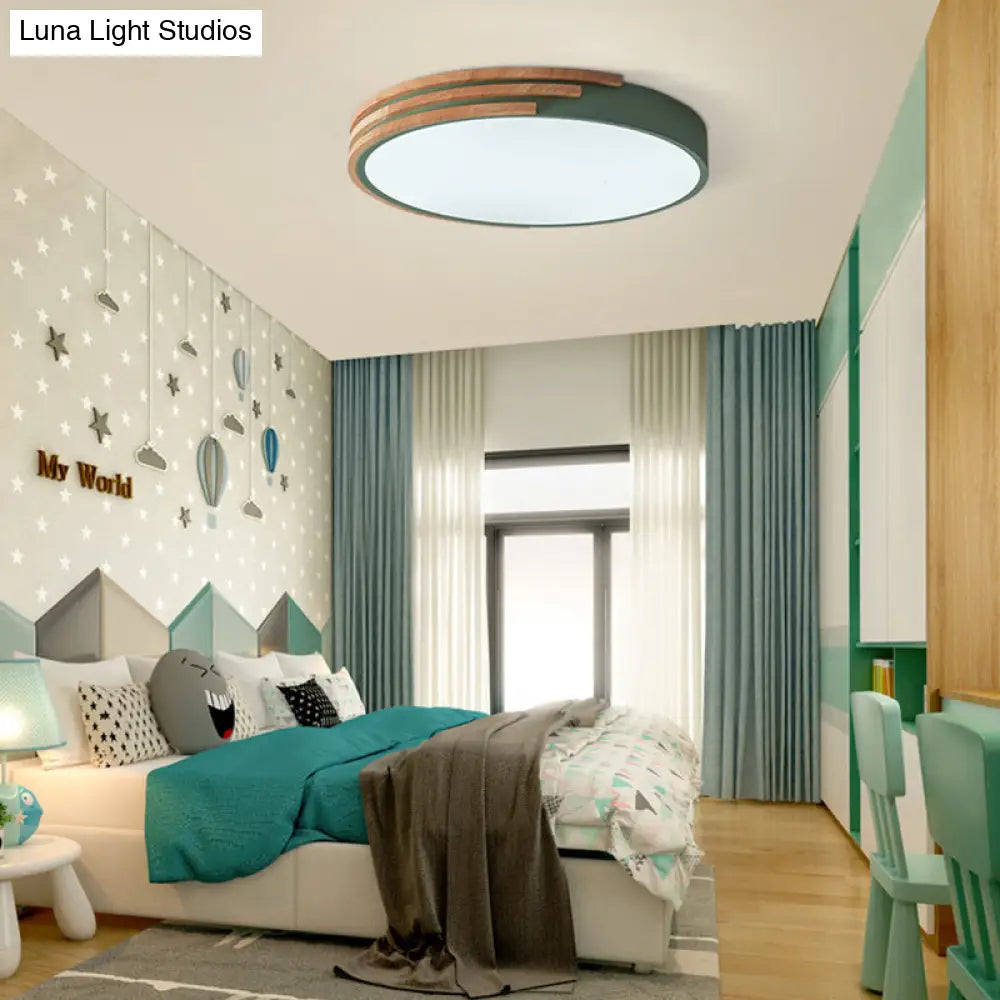 Circular Wood Ceiling Light Flush Mount 16 Inch | Low Profile Modern LED Fixture for Bedroom Living Room Dining Room | Slim 2 Inch Depth | Thomler