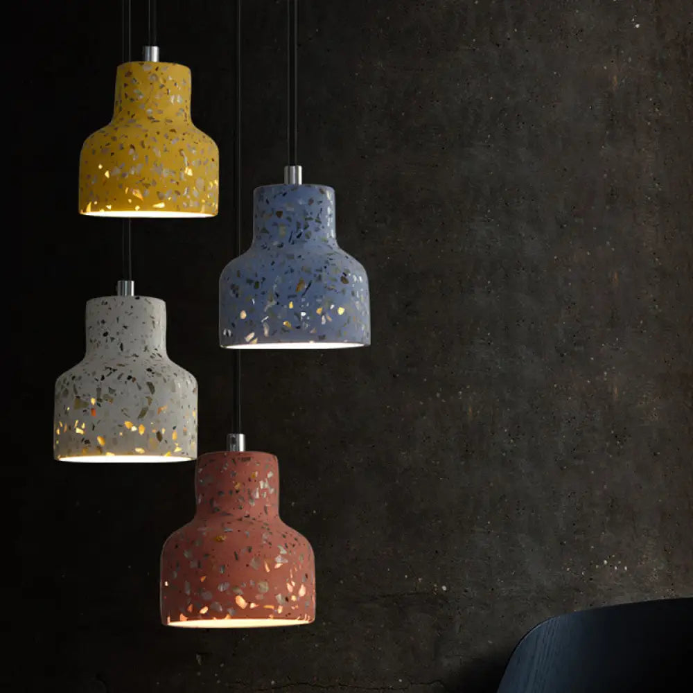 Terrazzo Cement Pendant Light with Adjustable Cord, Single Bulb Fixture for Kitchen Island, Entryway & Dining Room, Modern Industrial | Thomler