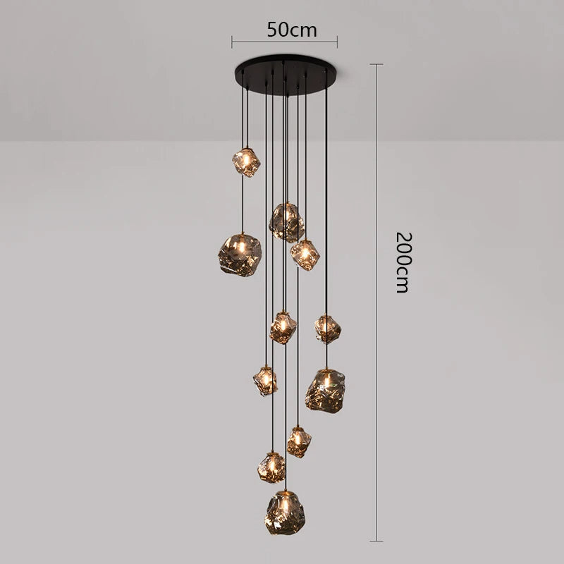 Modern Multi-Light Stairwell Chandelier with Remote – Dimmable LED Cluster Pendant for High Ceilings – Glass Globe Hanging Light | Thomler
