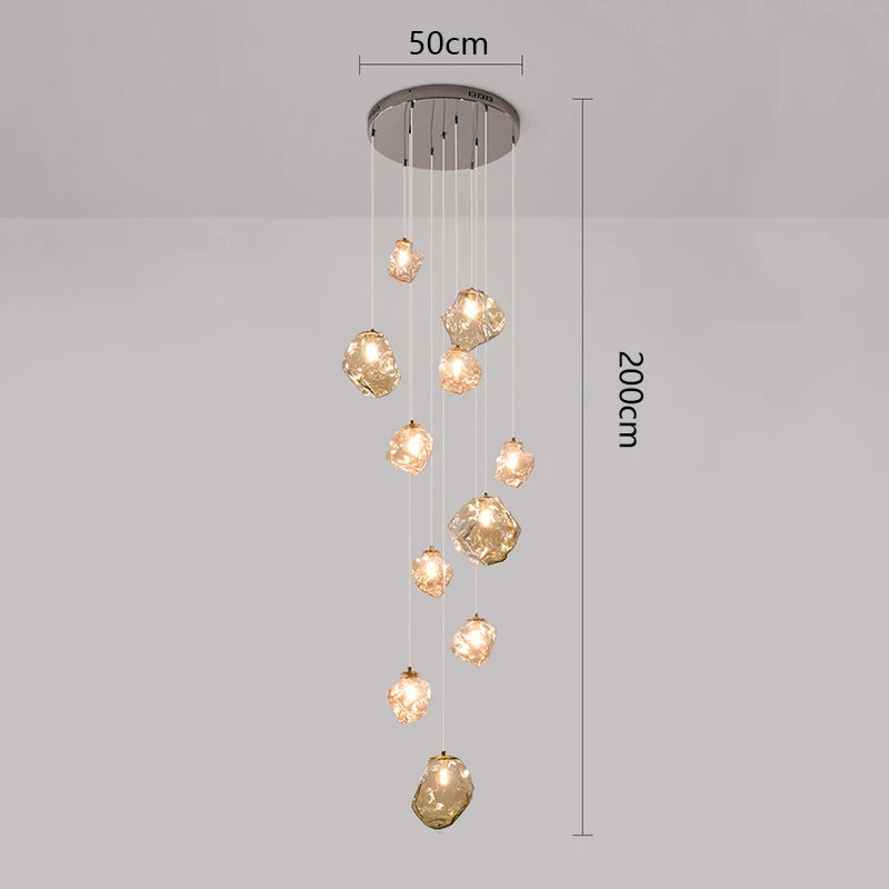 Modern Multi-Light Stairwell Chandelier with Remote – Dimmable LED Cluster Pendant for High Ceilings – Glass Globe Hanging Light | Thomler