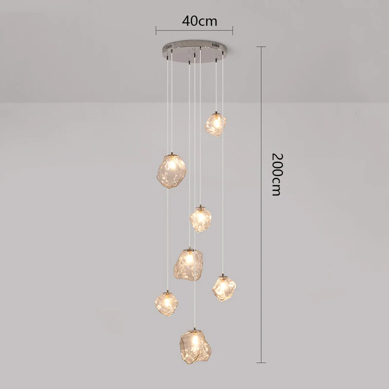 Modern Multi-Light Stairwell Chandelier with Remote – Dimmable LED Cluster Pendant for High Ceilings – Glass Globe Hanging Light | Thomler