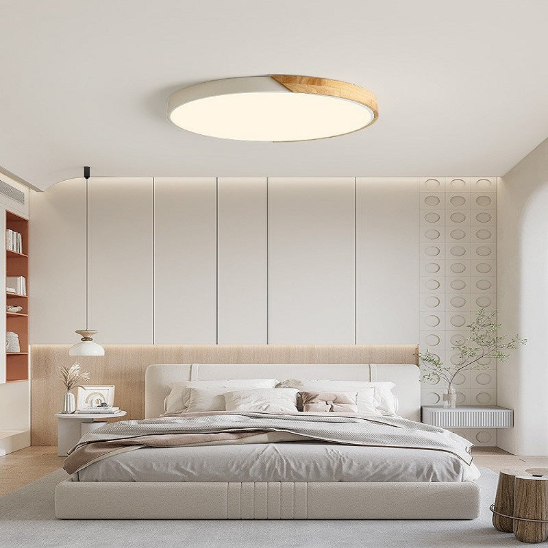 Wood LED Ceiling Light Fixture Round Flush Mount Modern Nordic Design for Bedroom Living Room – Black or White Finish | Thomler
