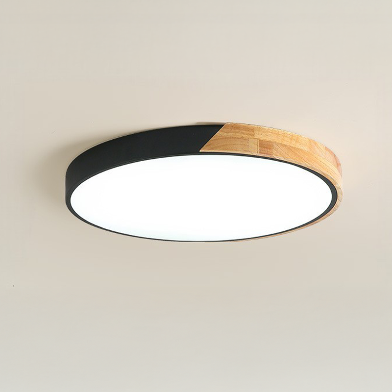 Wood LED Ceiling Light Fixture Round Flush Mount Modern Nordic Design for Bedroom Living Room – Black or White Finish | Thomler