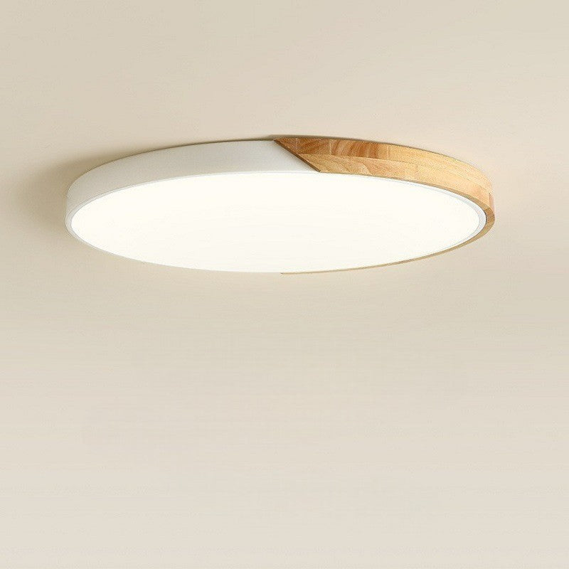 Wood LED Ceiling Light Fixture Round Flush Mount Modern Nordic Design for Bedroom Living Room – Black or White Finish | Thomler