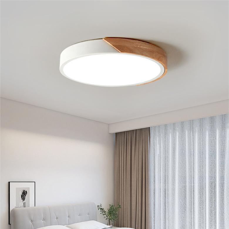 Round Wood Ceiling Light Fixture with LED – Scandinavian Style Flush Mount for Bedroom, Study & Hallway – 9" or 12" Diameter – Modern | Thomler