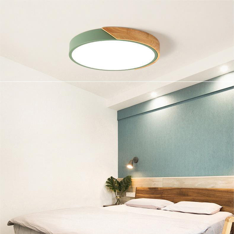 Round Wood Ceiling Light Fixture with LED – Scandinavian Style Flush Mount for Bedroom, Study & Hallway – 9" or 12" Diameter – Modern | Thomler
