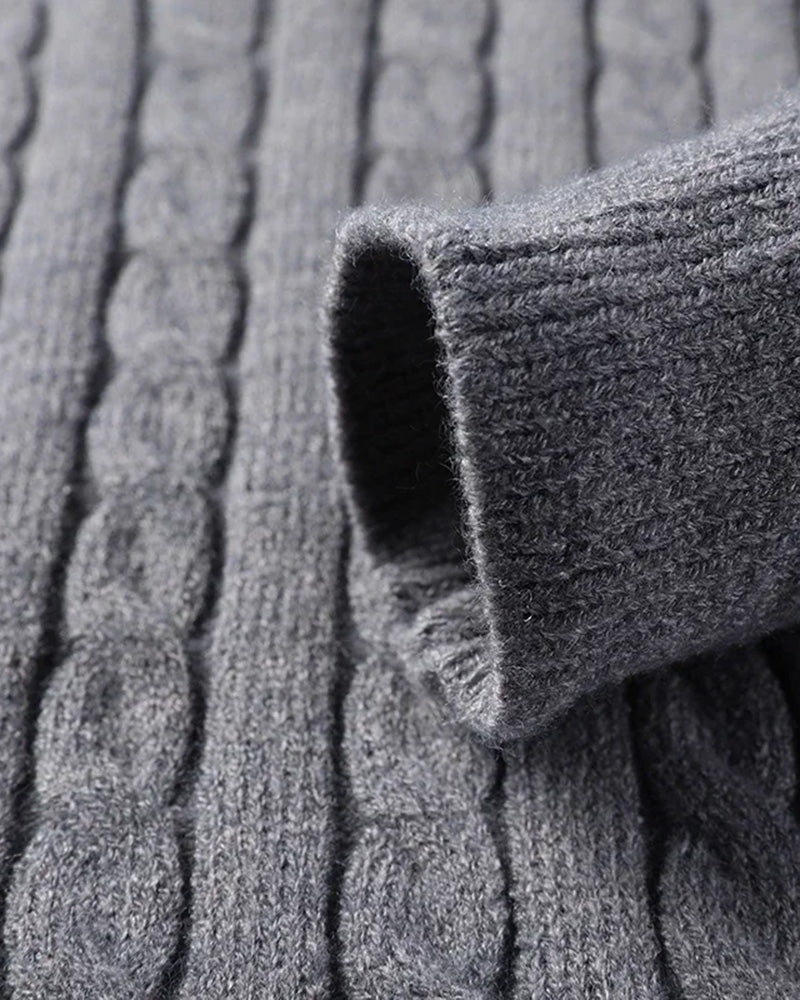 Men's Cable Knit Half-Zip Pullover Sweater – Classic Fit Ribbed Collar Knitwear for Casual & Smart Occasions | Thomler