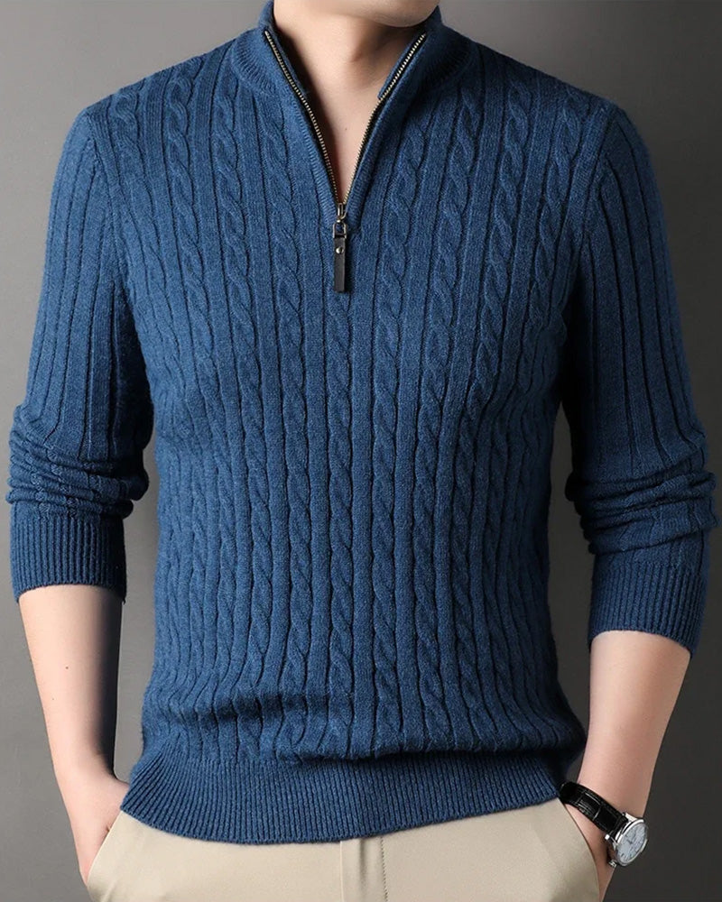 Men's Cable Knit Half-Zip Pullover Sweater – Classic Fit Ribbed Collar Knitwear for Casual & Smart Occasions | Thomler