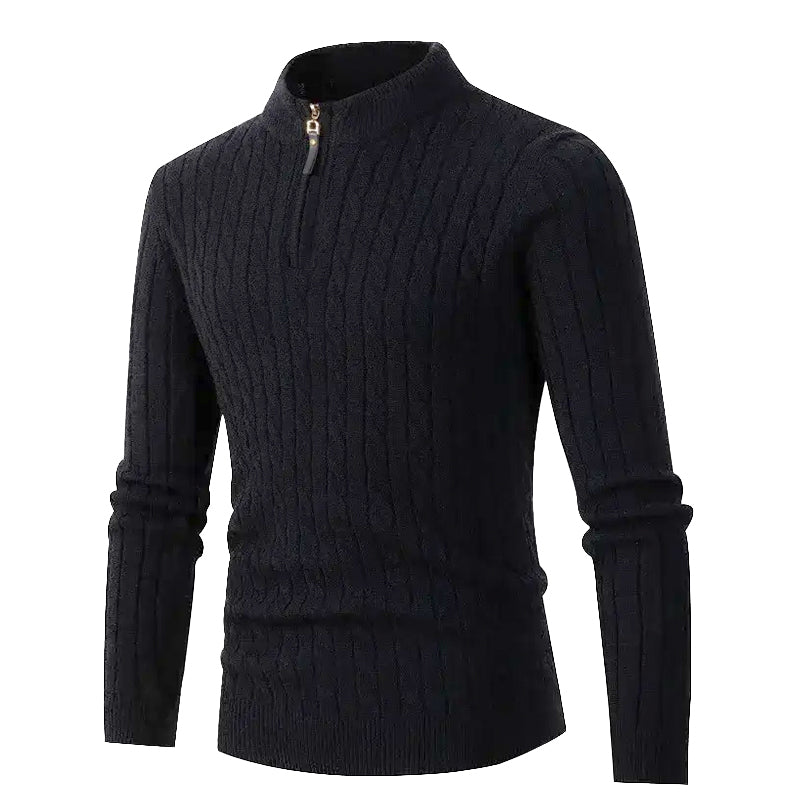 Men's Cable Knit Half-Zip Pullover Sweater – Classic Fit Ribbed Collar Knitwear for Casual & Smart Occasions | Thomler