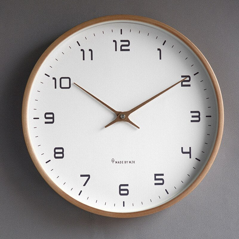 Silent Wooden Wall Clock with Scandinavian Design for Living Room & Bedroom Decor | Modern Minimalist Round Wood Face 12-Inch Quiet | Thomler