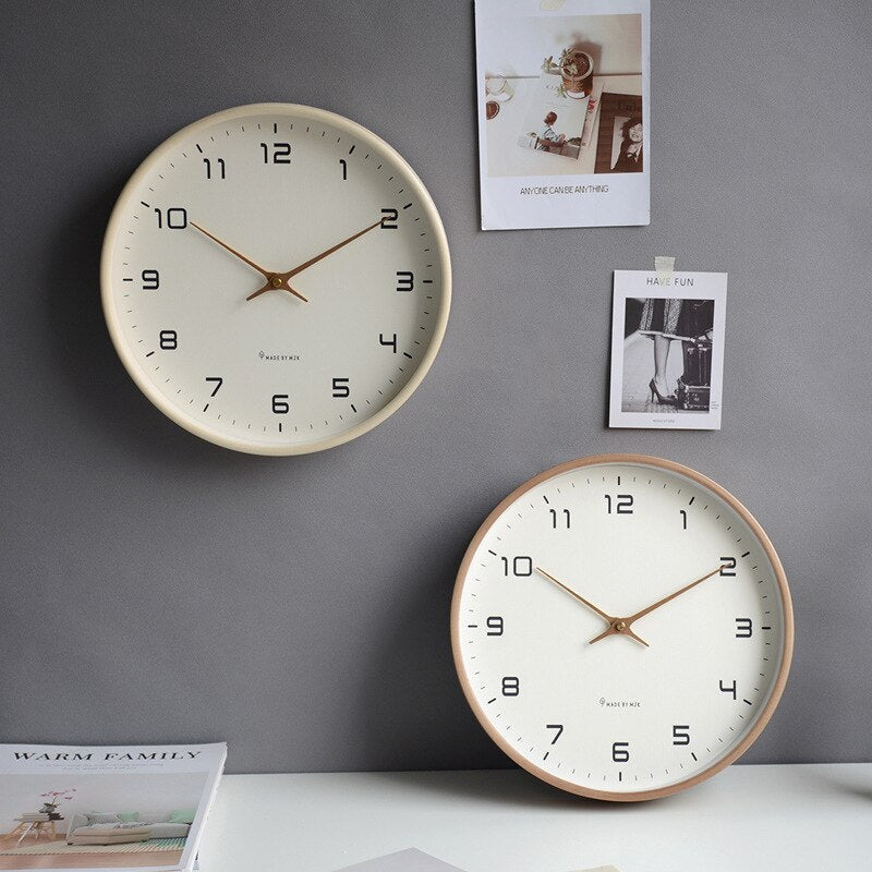 Silent Wooden Wall Clock with Scandinavian Design for Living Room & Bedroom Decor | Modern Minimalist Round Wood Face 12-Inch Quiet | Thomler