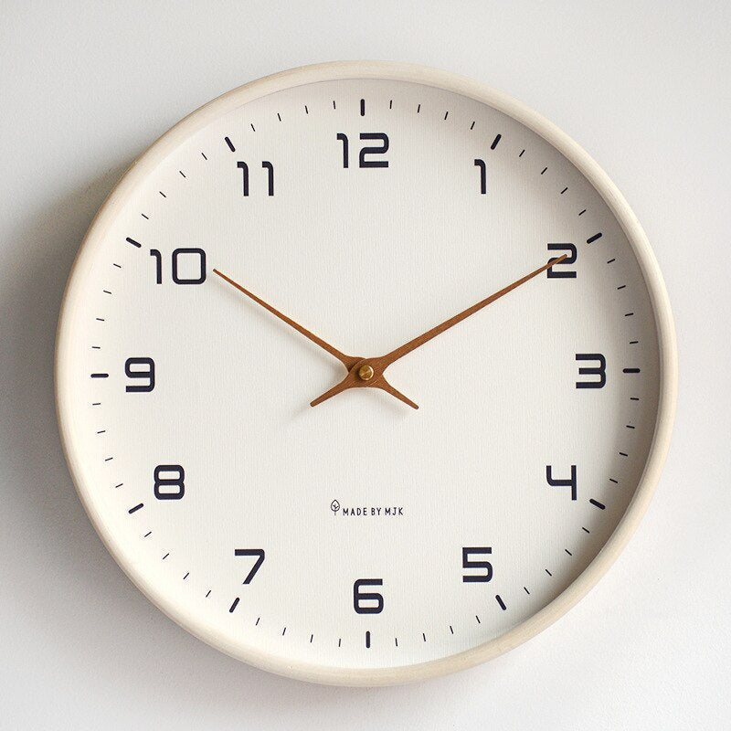 Silent Wooden Wall Clock with Scandinavian Design for Living Room & Bedroom Decor | Modern Minimalist Round Wood Face 12-Inch Quiet | Thomler