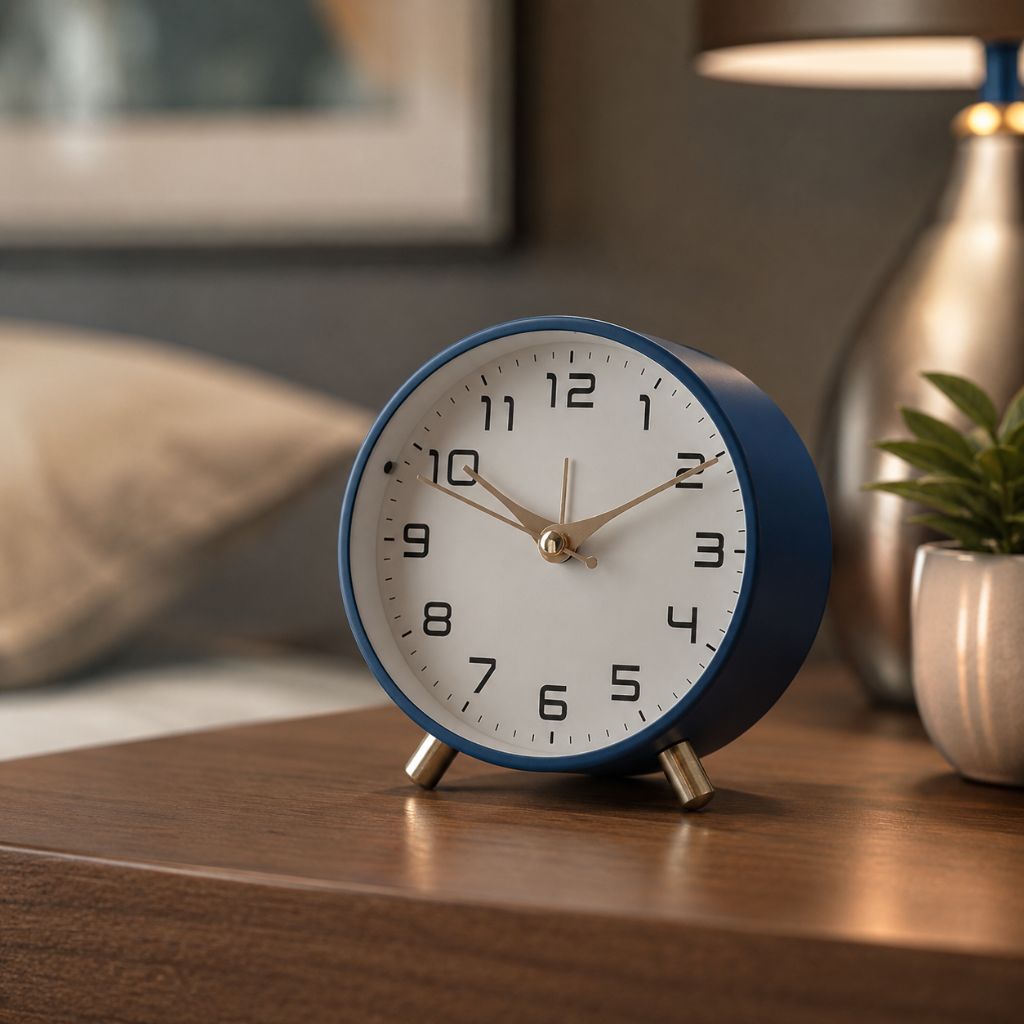 Contemporary Desk Clock Silent Sweep Movement Metal Frame Glass Face 6 Colors Bedroom Office Nightstand Quiet Timepiece Minimalist | Thomler