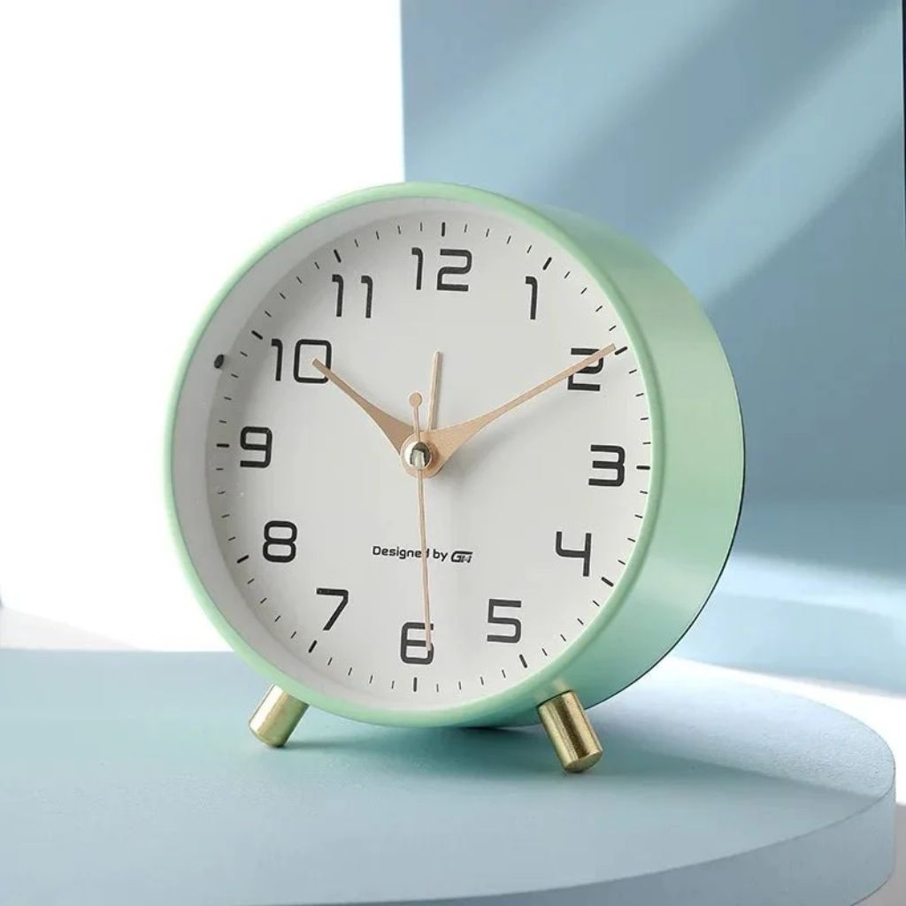 Contemporary Desk Clock Silent Sweep Movement Metal Frame Glass Face 6 Colors Bedroom Office Nightstand Quiet Timepiece Minimalist | Thomler